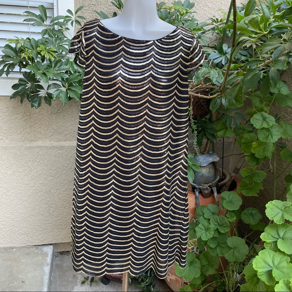 New vintage black/gold Nine West midi lace and sequins dress